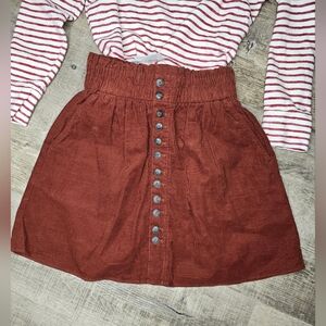 Madewell Corduroy Mini Skirt XS NWT Button Front Paperbag Waist Rust Brown